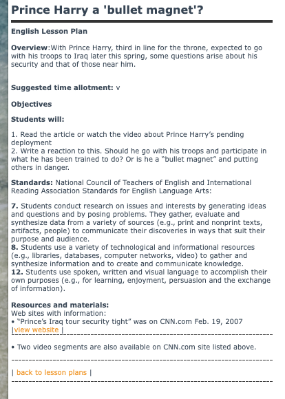 Language Arts: Prince Harry - A Bullet Magnet? Lesson Plan