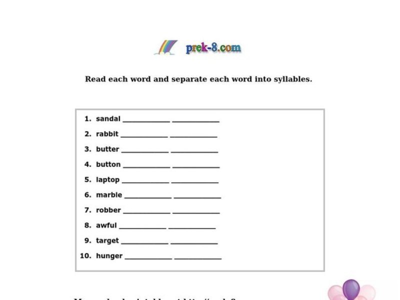 Breaking Words Into Syllables Worksheet