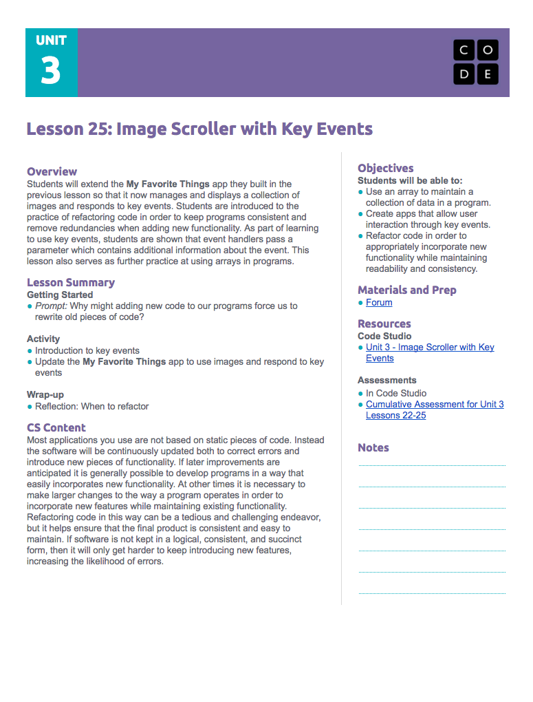 Image Scroller with Key Events Lesson Plan