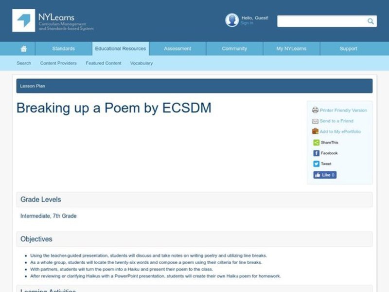 Breaking up a Poem Lesson Plan