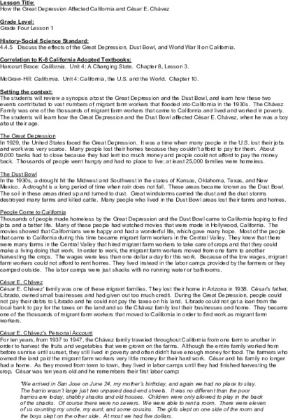 How the Great Depression Affected California and CÂ¿Â¿sar E. ChÂ¿Â¿vez Lesson Plan