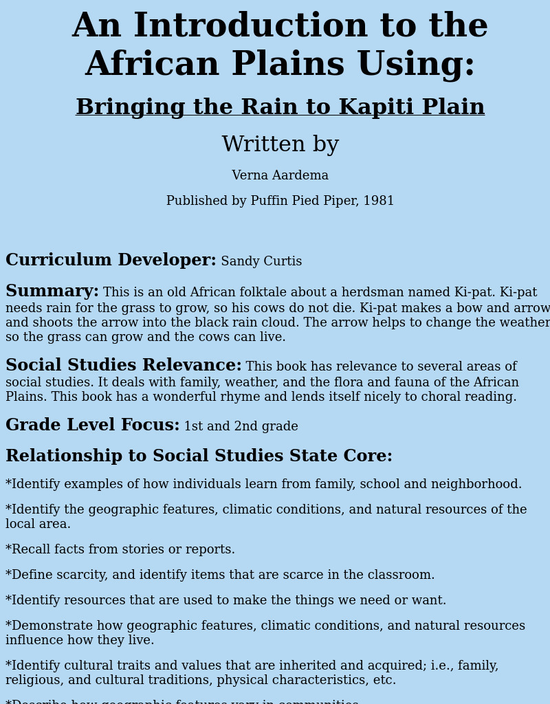 Bringing the Rain to Kapiti Plain Lesson Plan