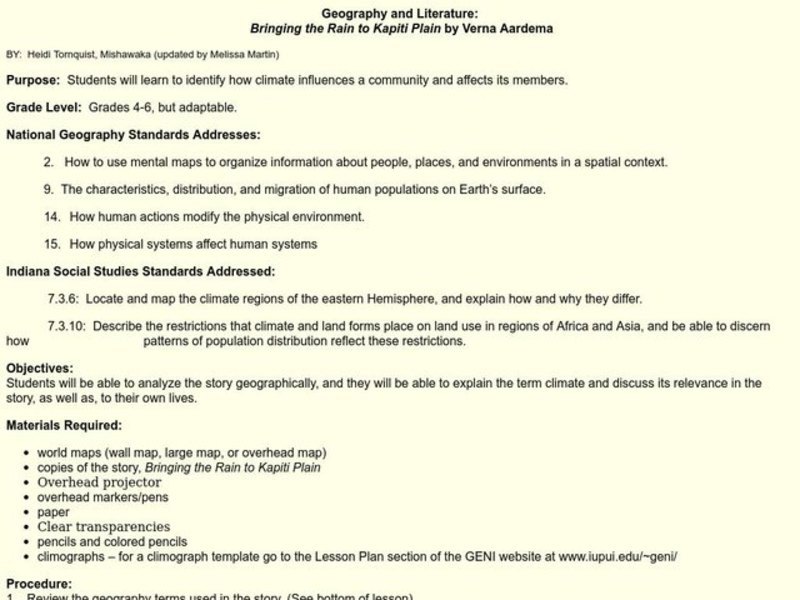 Bringing the Rain to Kapiti Plain Lesson Plan