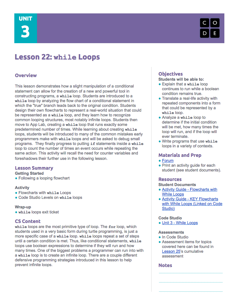 While Loops Lesson Plan