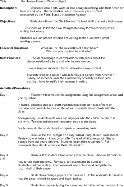 Do Heroes Have to Wear a Cape? Lesson Plan