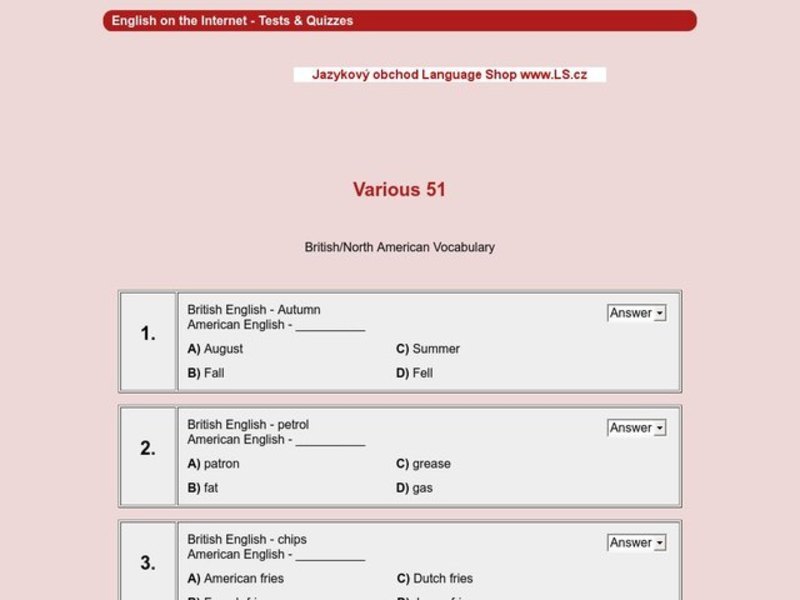British English vs. American English Interactive