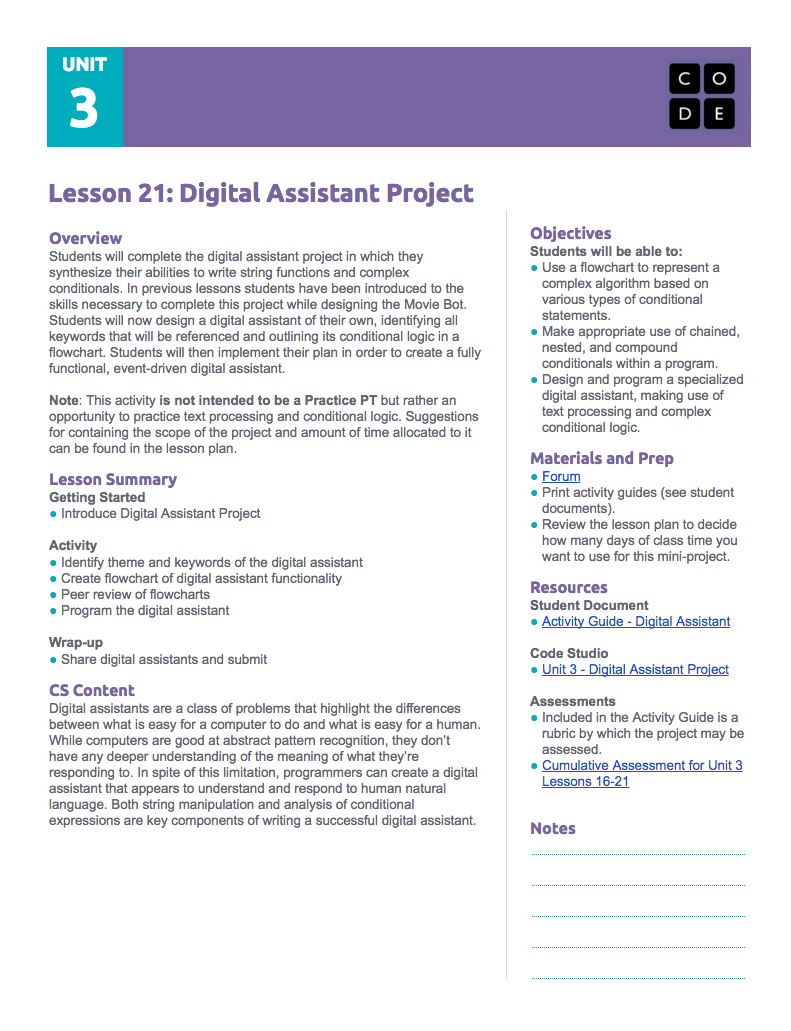 Digital Assistant Project Lesson Plan