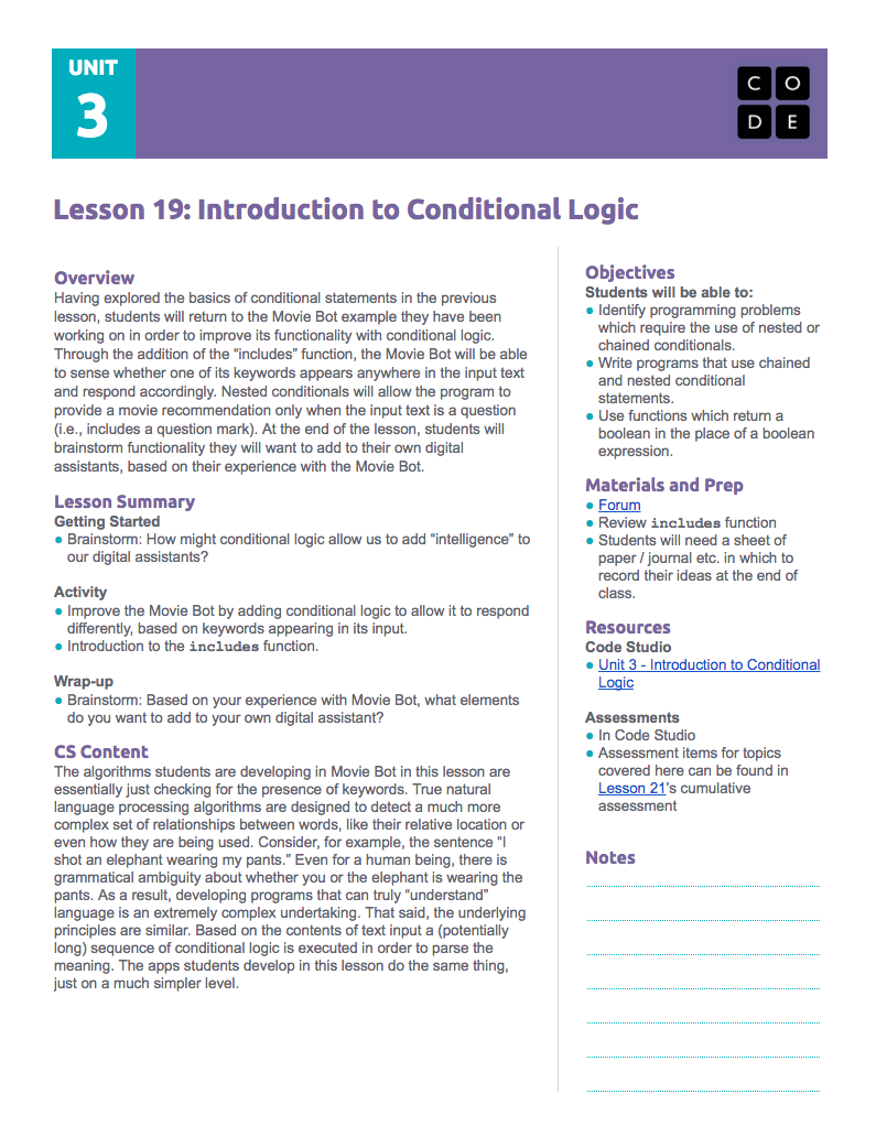 Introduction to Conditional Logic Lesson Plan
