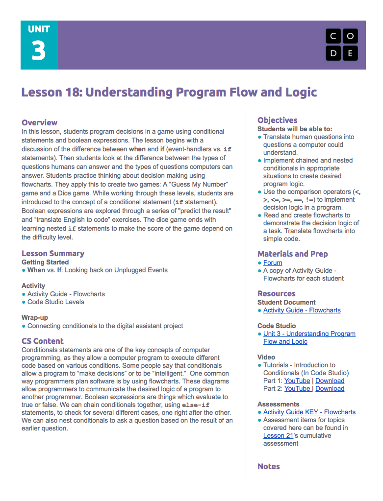 Understanding Program Flow and Logic Lesson Plan