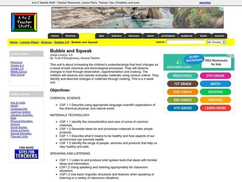 Bubble and Squeak Lesson Plan