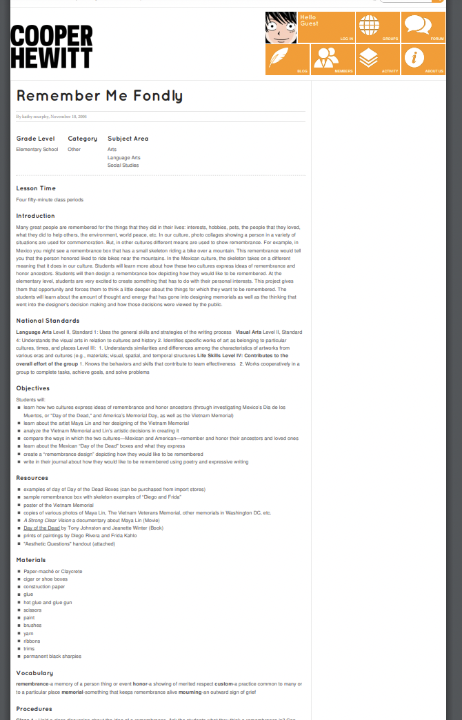 Remember Me Fondly Lesson Plan