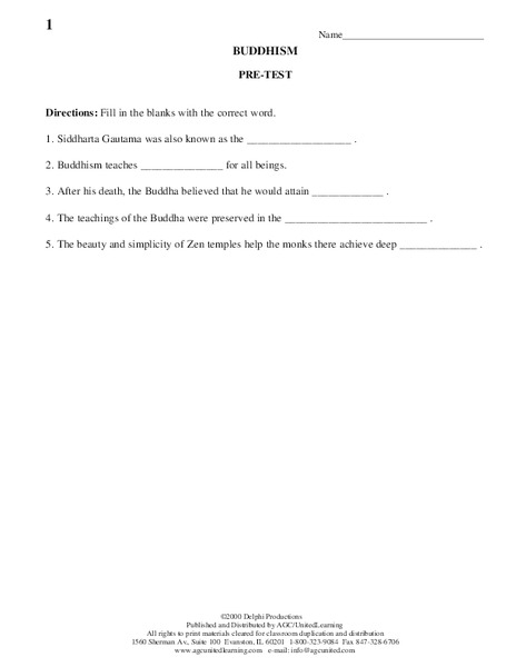 Buddhism Worksheet