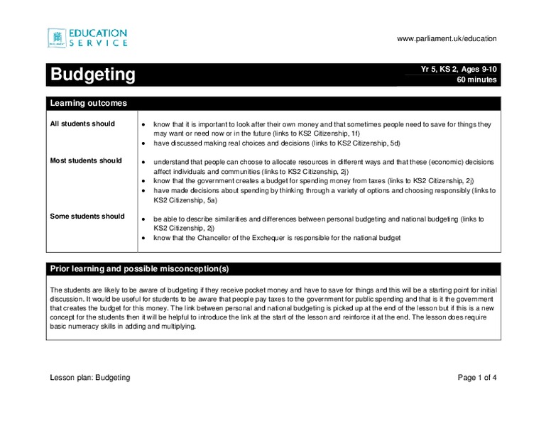 Budgeting Lesson Plan