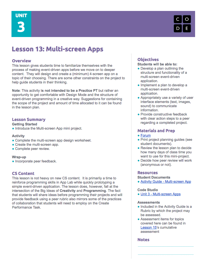 Multi-screen Apps Lesson Plan