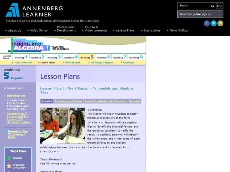 The X Factor - Trinomials and Algebra Tiles Lesson Plan