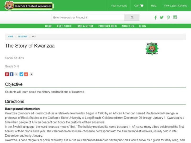 The Story of Kwanzaa Lesson Plan