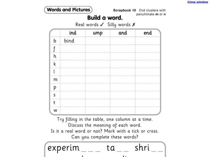 Build A Word Worksheet