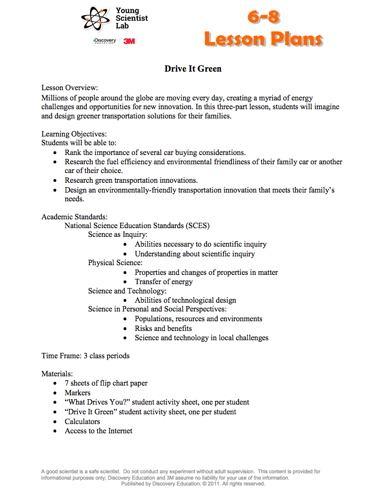 Drive it Green Lesson Plan