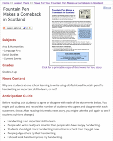 Fountain Pen Makes a Comeback in Scotland Lesson Plan