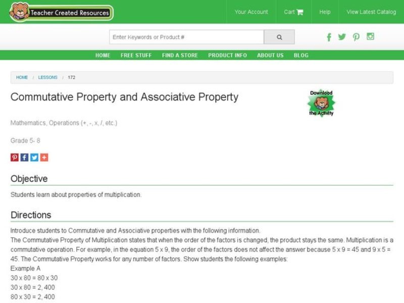 Commutative Property and Associative Property Lesson Plan