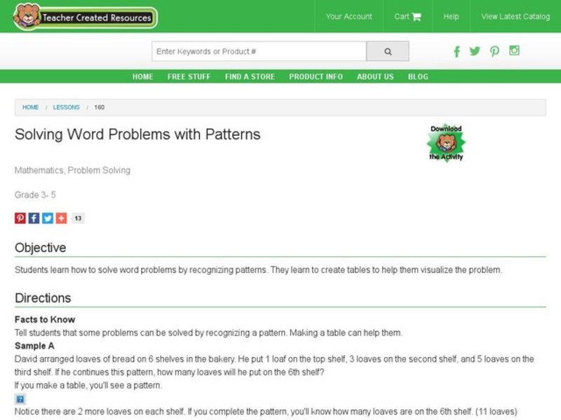 Solving Word Problems with Patterns Lesson Plan