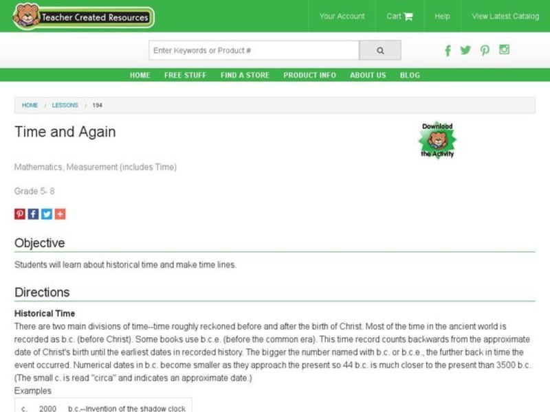 Time and Again Lesson Plan