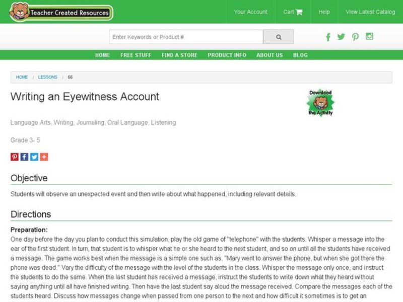 Writing an Eyewitness Account Lesson Plan