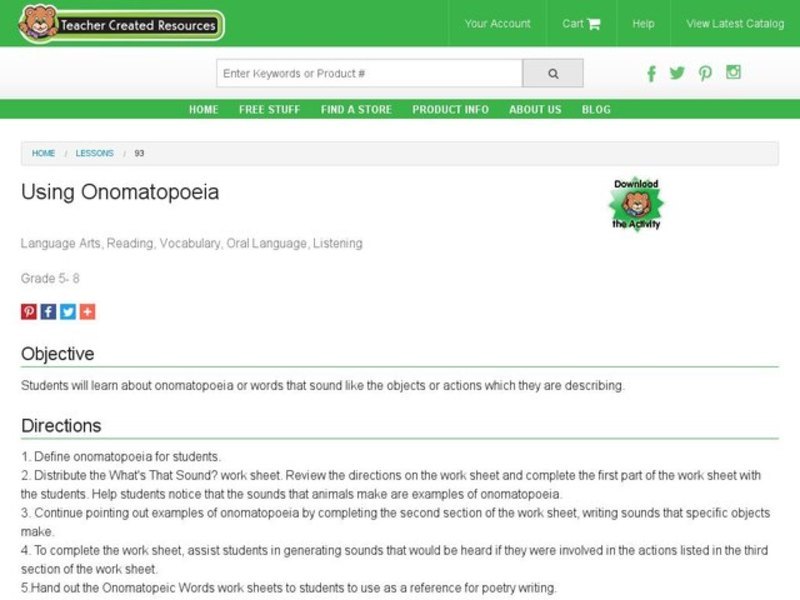 Using Onomatopoeia Lesson Plan