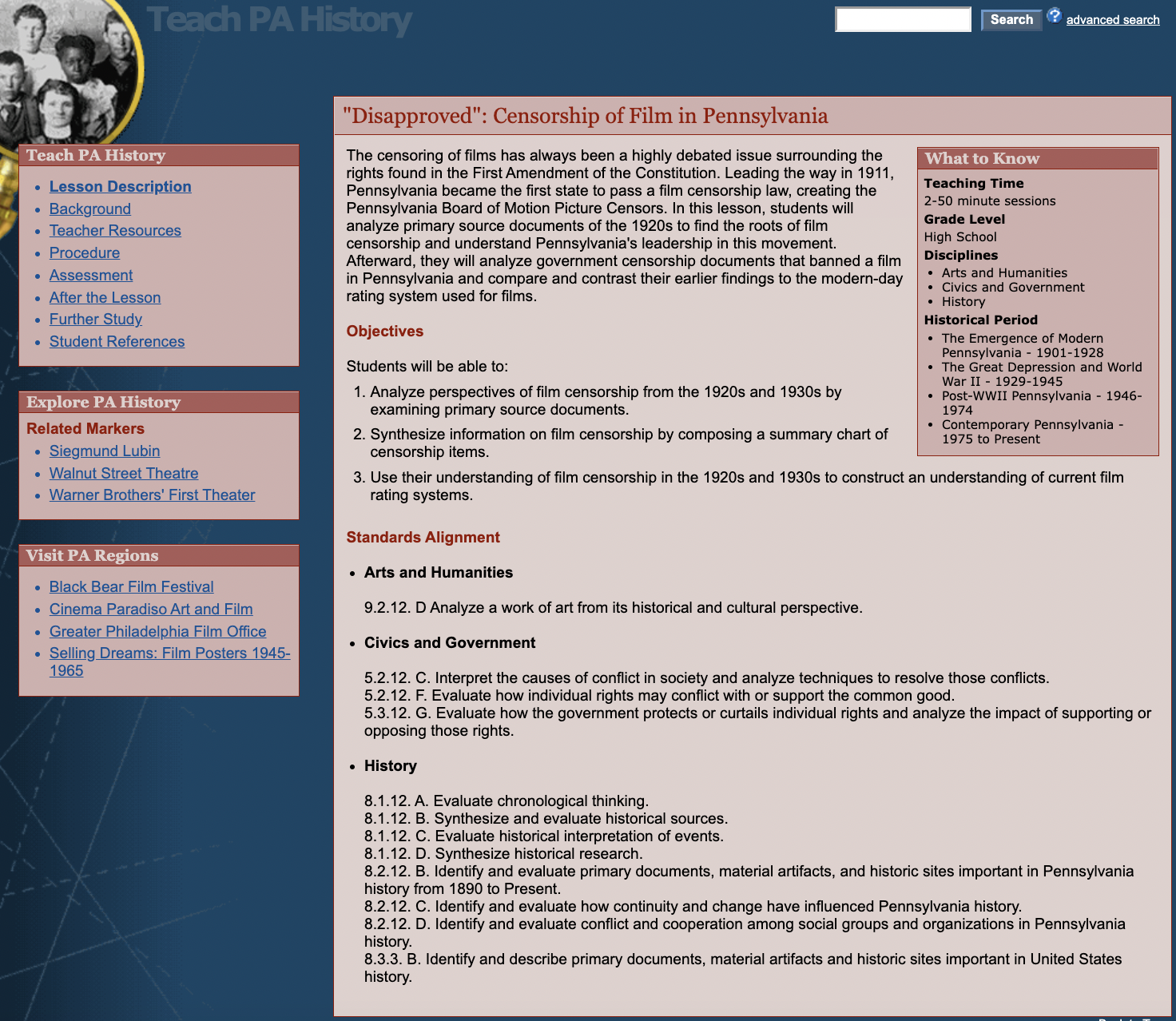 "Disapproved": Censorship of Film in Pennsylvania Lesson Plan