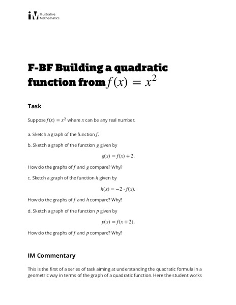 Building a Quadratic Function Form Lesson Plan