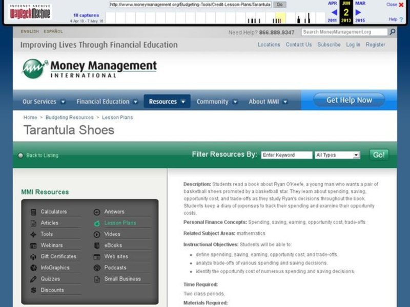 Tarantula Shoes Lesson Plan