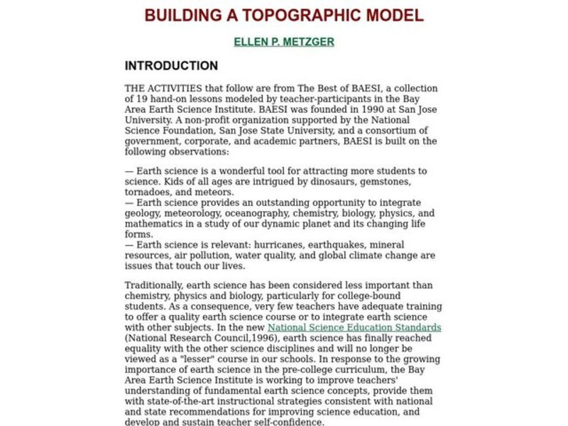 Building A Topographic Model Lesson Plan