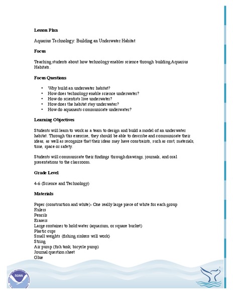 Building an Underwater Habitat Lesson Plan