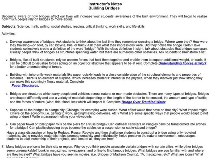 Building Bridges Lesson Plan