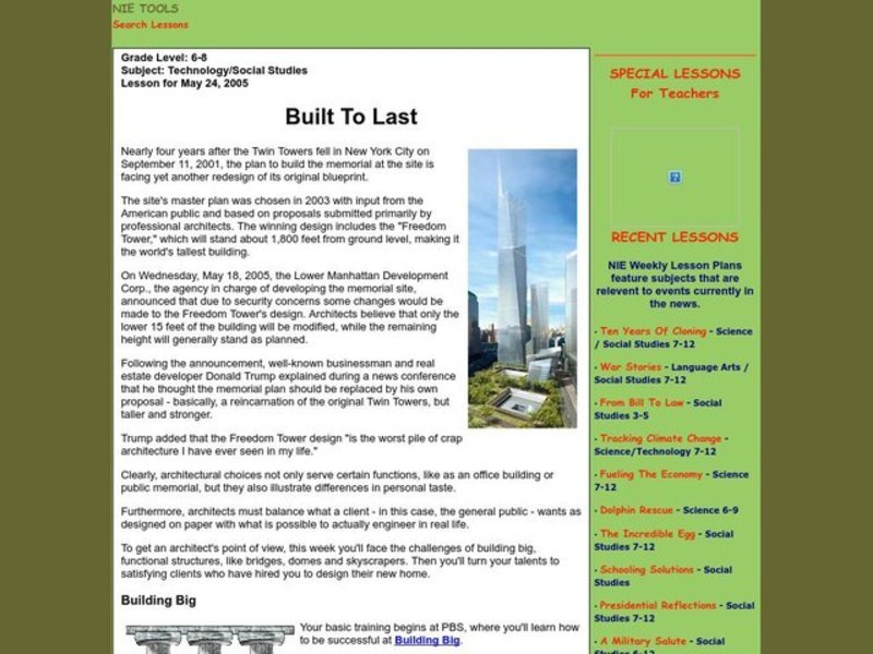 Built To Last Lesson Plan