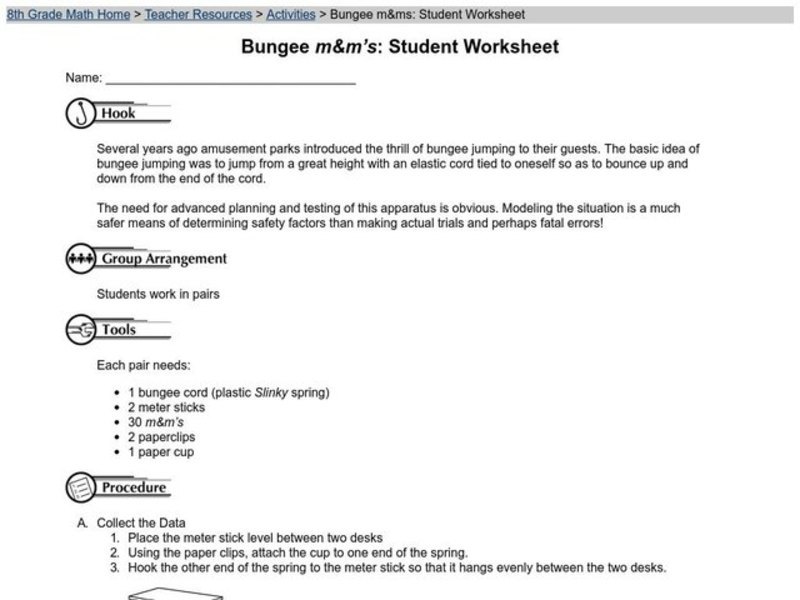 Bungee M&M's Worksheet