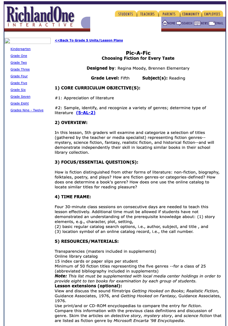 Pic-A-Fic: Choosing Fiction for Every Taste Lesson Plan