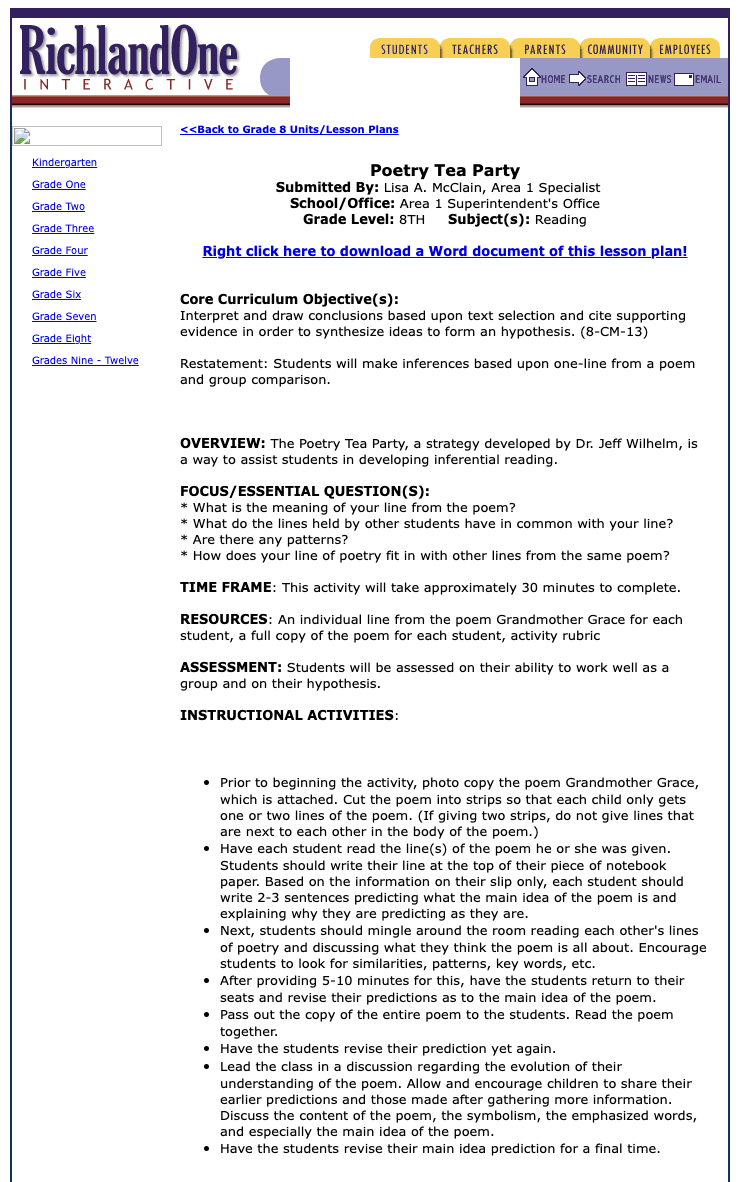 Poetry Tea Party Lesson Plan