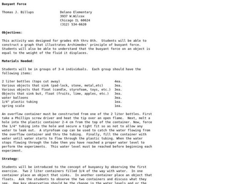 Buoyant Force Lesson Plan