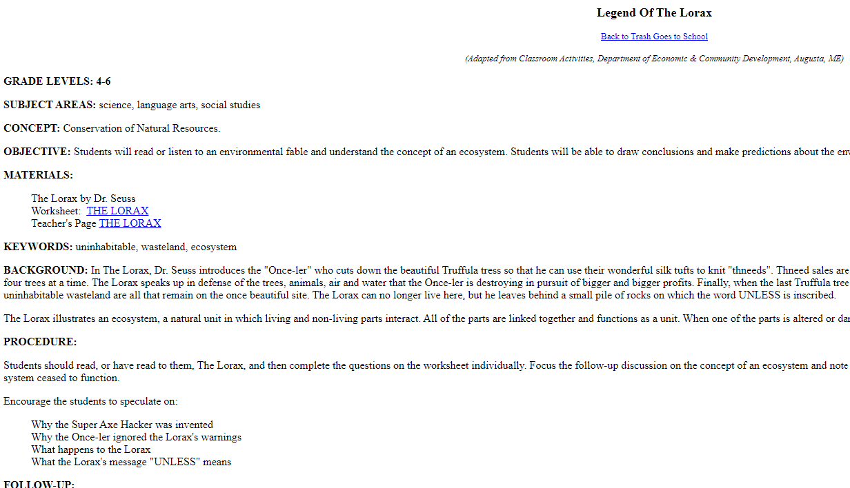 Legend of The Lorax Lesson Plan