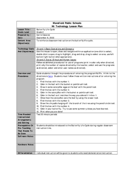 Butterfly Life Cycle Lesson Plan