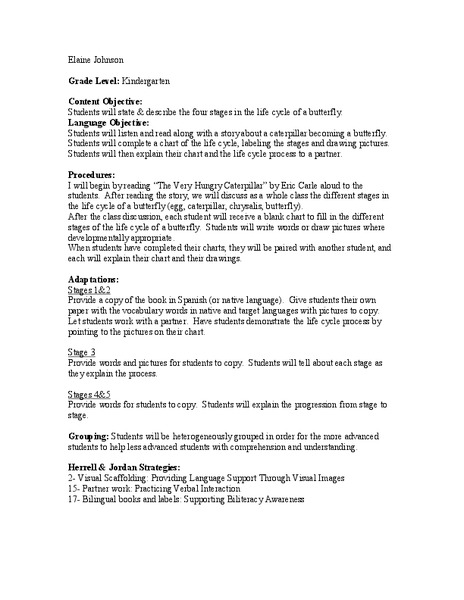 Butterfly Life Cycle Lesson Plan