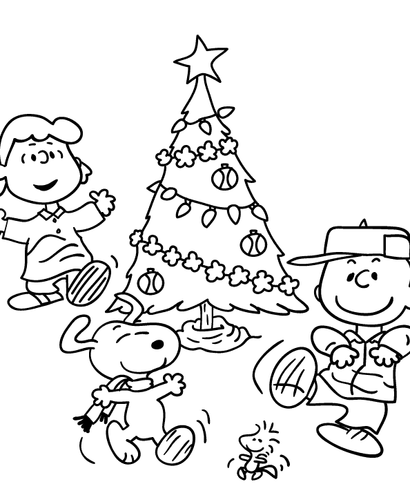 Peanuts Gang Christmas Coloring Page Worksheet