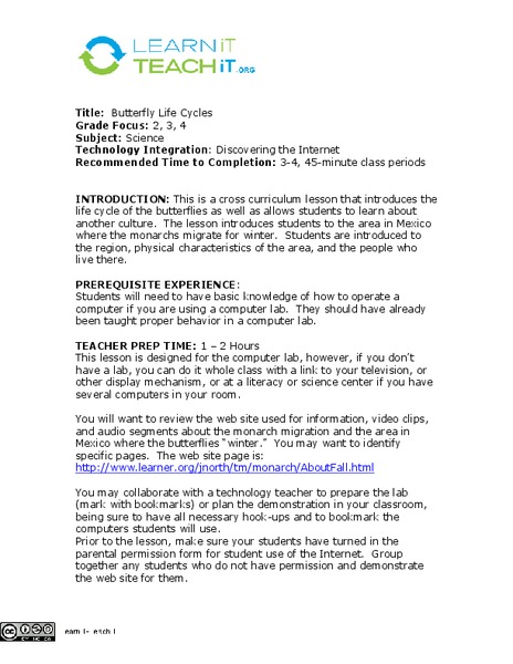 Butterfly Life Cycles Lesson Plan