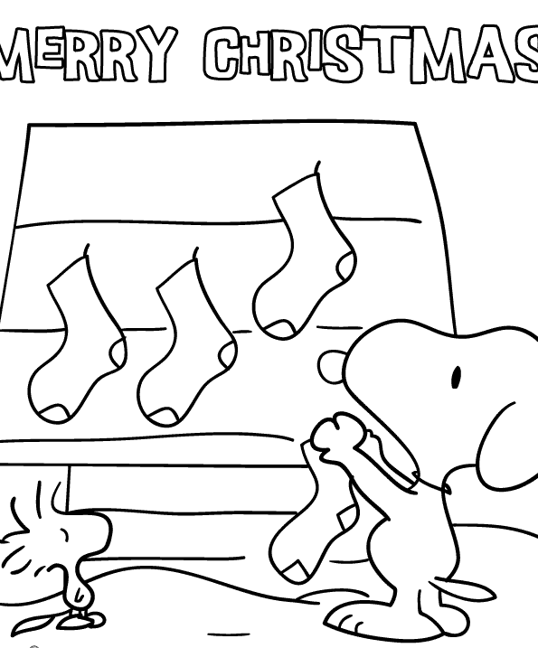 Snoopy and Woodstock Christmas Coloring Page Worksheet