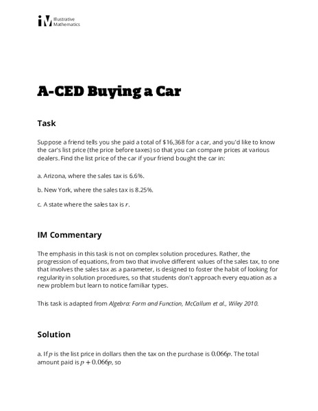 Buying a Car Lesson Plan