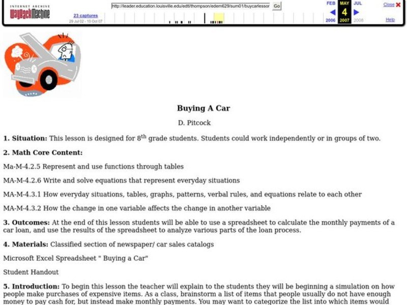 Buying a Car Lesson Plan