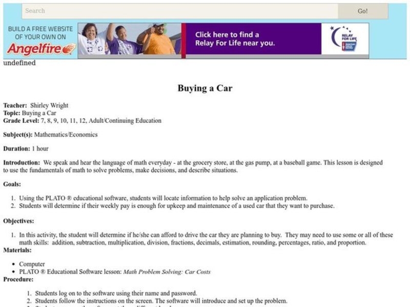 Buying a Car Lesson Plan