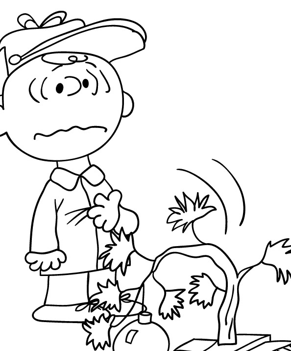 Charlie Brown and His Drooping Christmas Tree Coloring Page Worksheet