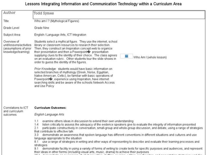 Who am I ? Lesson Plan